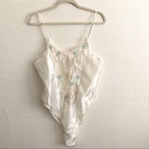 Victoria's Secret Bodysuit NWT Vintage Satin Floral Lace Teddy Gold Label